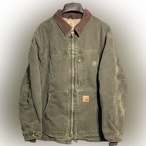 Carhartt C61 MOS Green Jacket Coat Sherpa Lined Sz 2XL Canvas Duck
